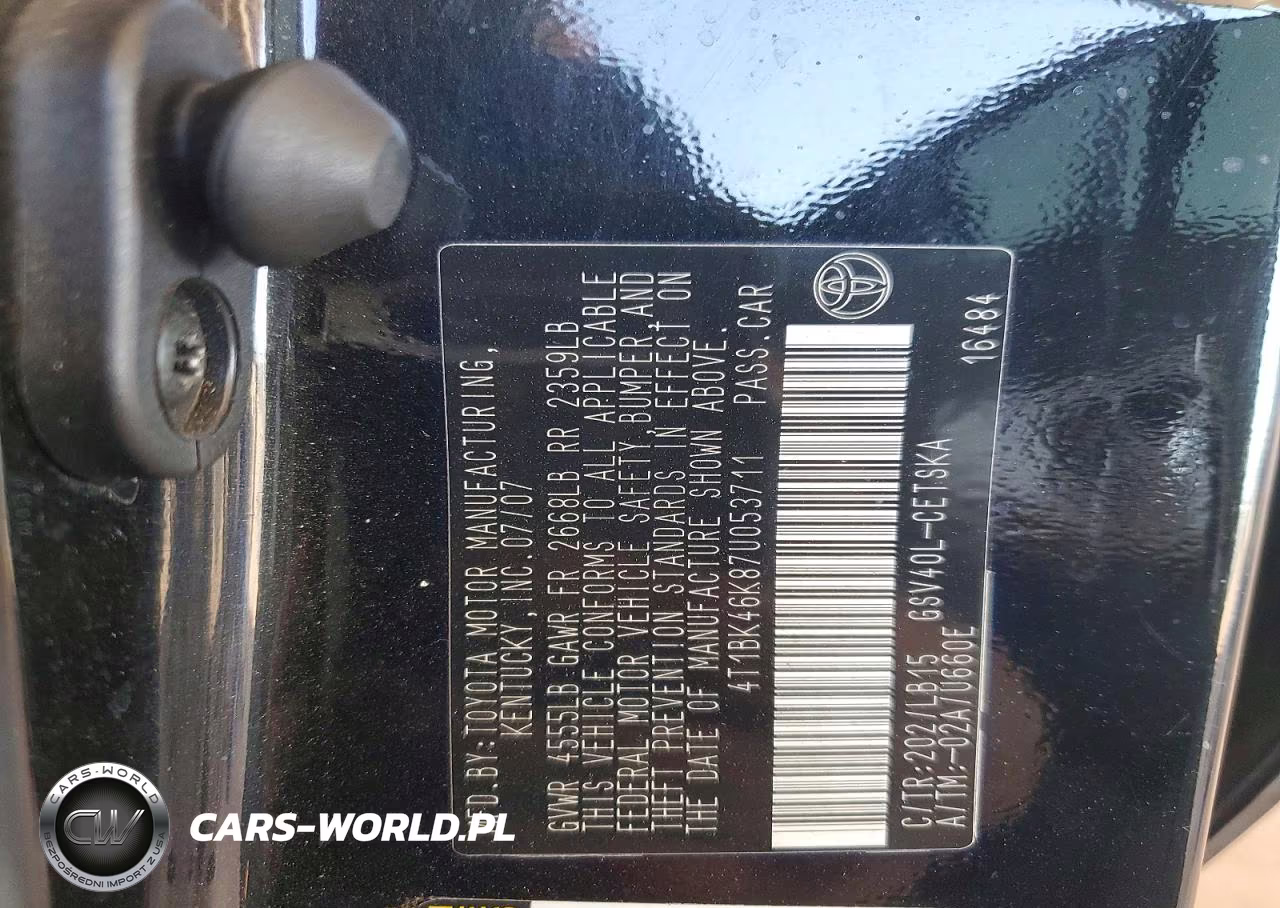 2007 Toyota Camry Se V6 VIN:4T1BK46K87U053711 - 13