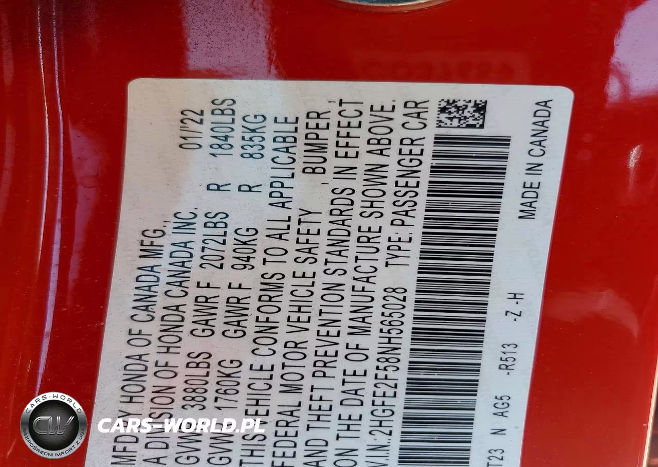 2022 Honda Civic Sport VIN:2HGFE2F58NH565028 - 13