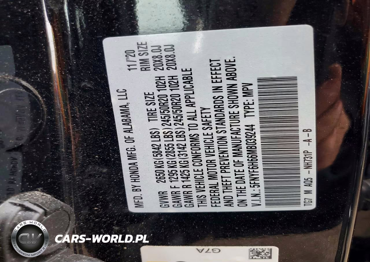2021 Honda Pilot Touring VIN:5FNYF6H66MB039244 - 12