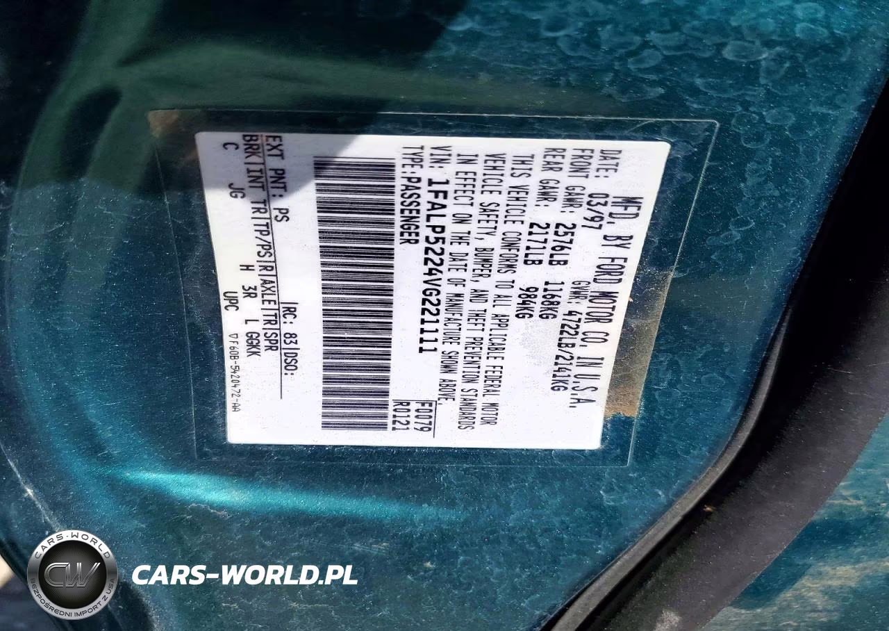 1997 Ford Taurus Gl VIN:1FALP5224VG221111 - 12