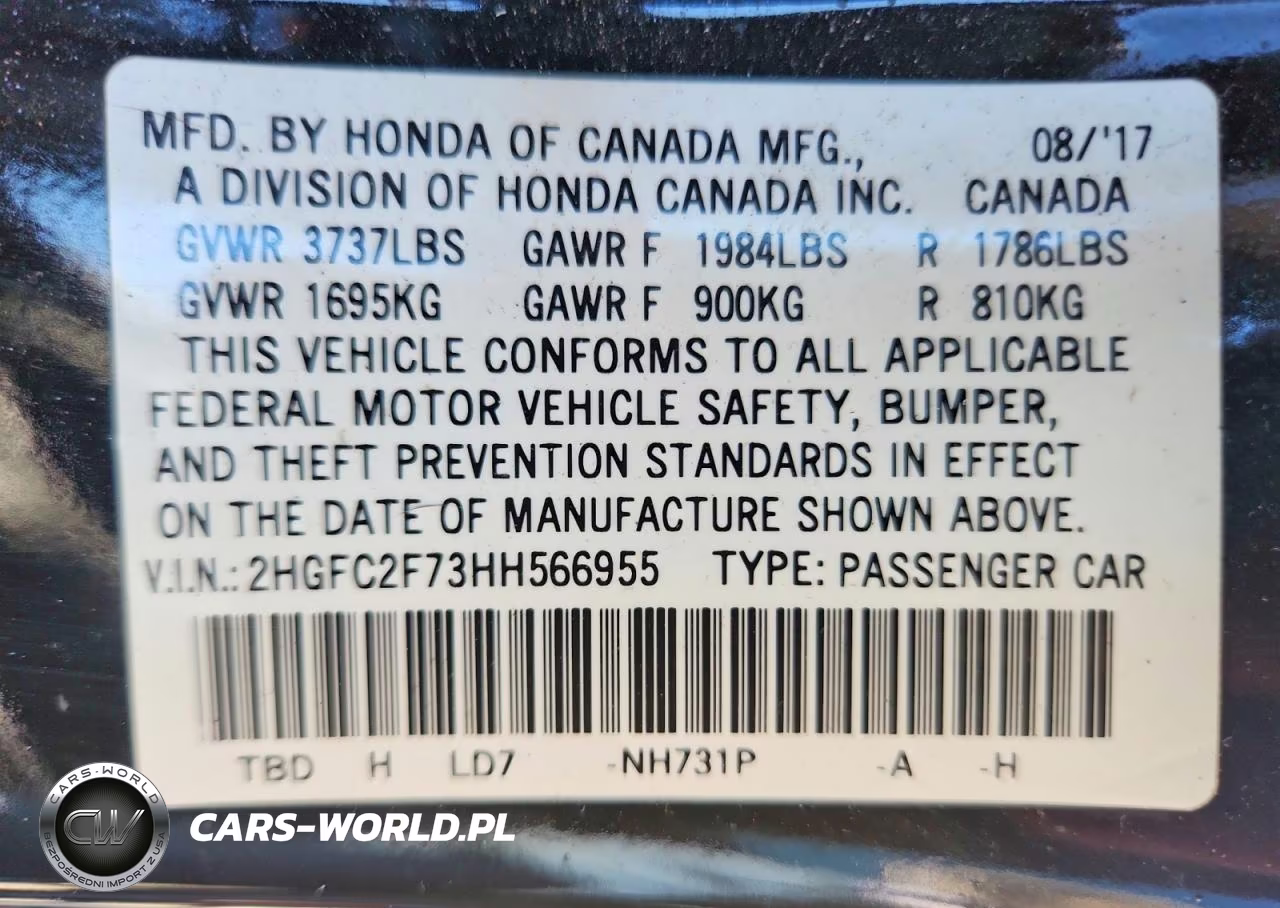 2017 Honda Civic Ex VIN:2HGFC2F73HH566955 - 13