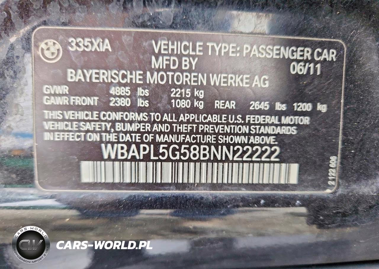 2011 BMW 335 Xi VIN:WBAPL5G58BNN22222 - 12