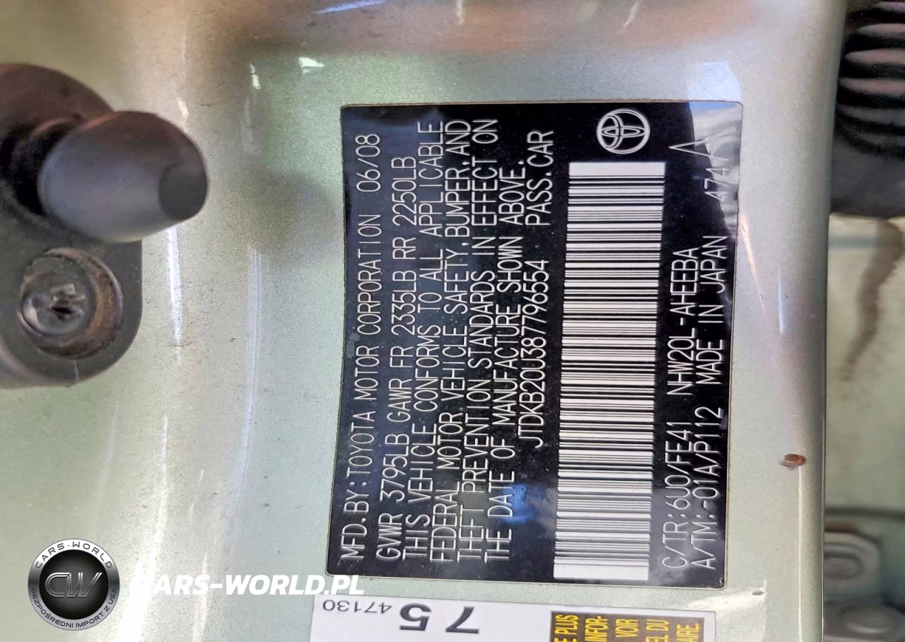 2008 Toyota Prius Base VIN:JTDKB20U387796554 - 12