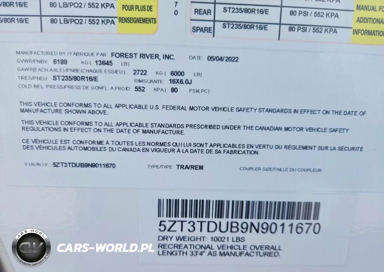 2022 Forest River East West Camper VIN:5ZT3TDUB9N9011670 - 10