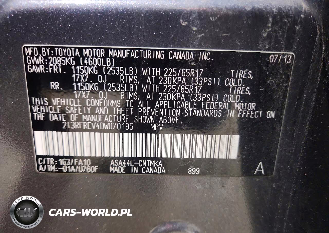 2013 Toyota Rav4 Xle VIN:2T3RFREV4DW070195 - 12