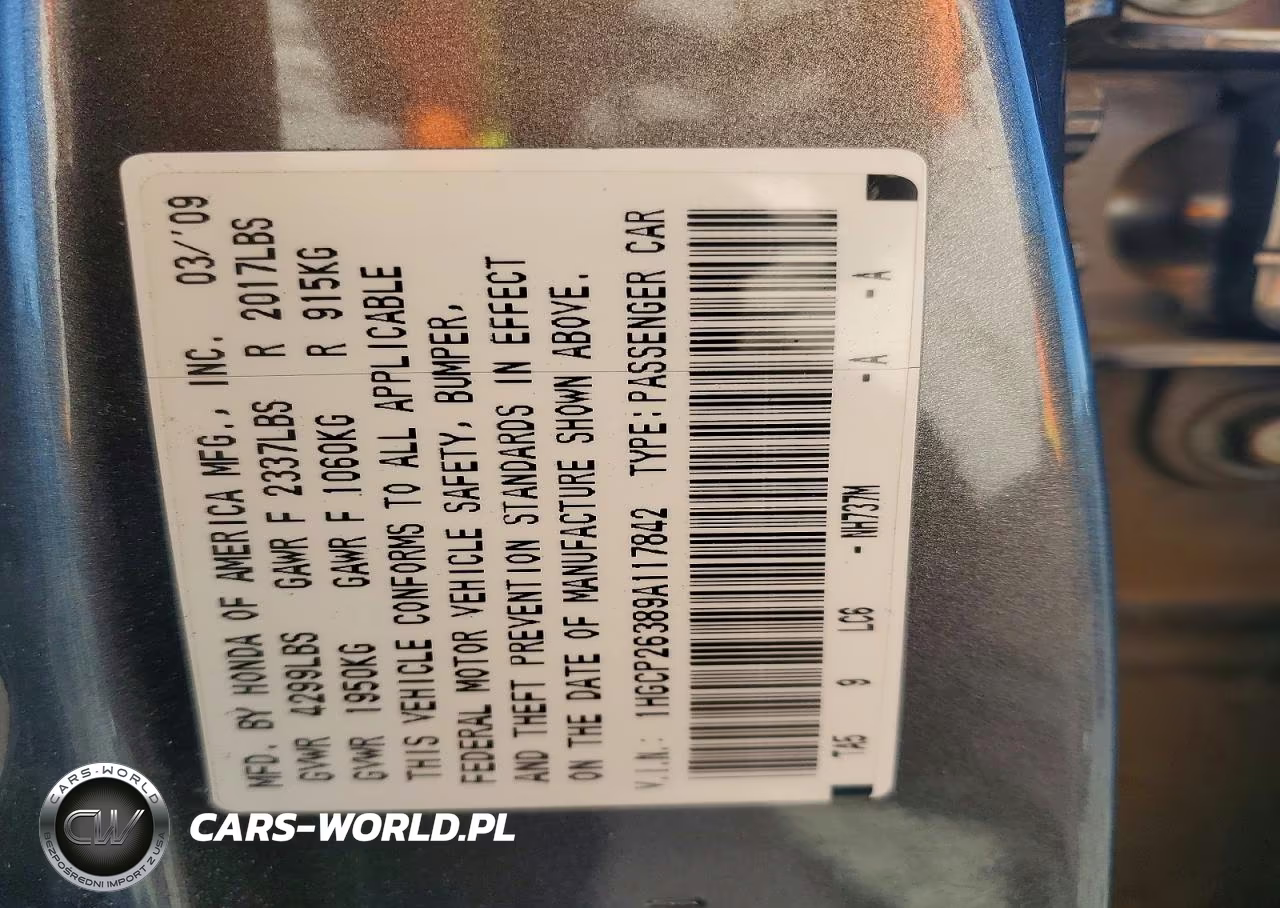 2009 Honda Accord Lx VIN:1HGCP26389A117842 - 12