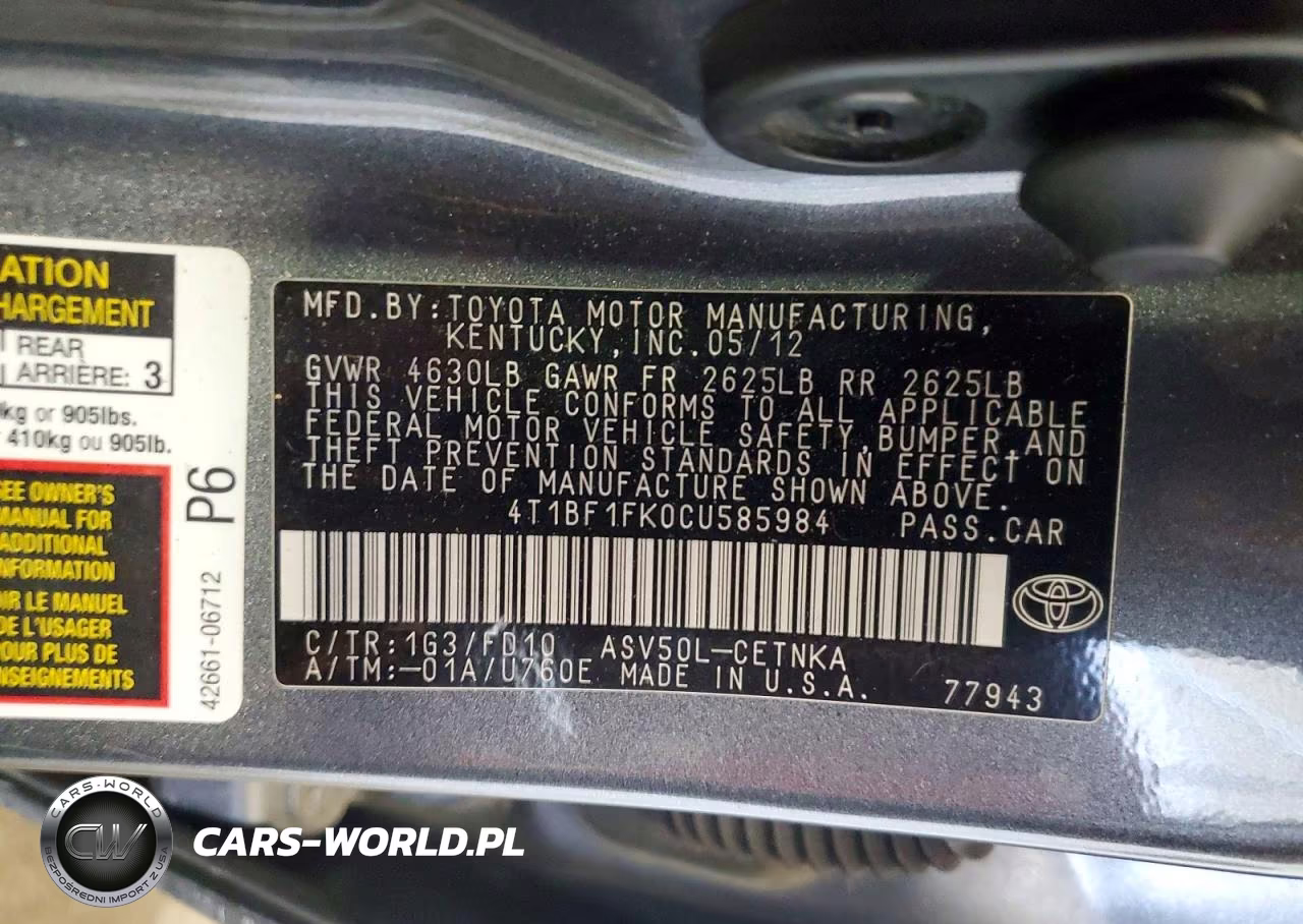 2012 Toyota Camry Le VIN:4T1BF1FK0CU585984 - 13