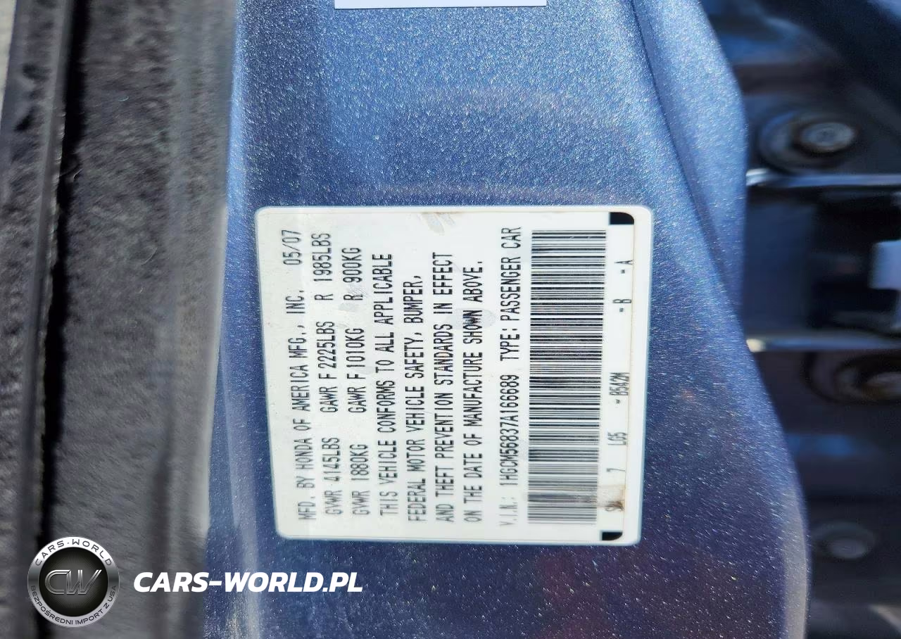 2007 Honda Accord Ex VIN:1HGCM56837A166689 - 12