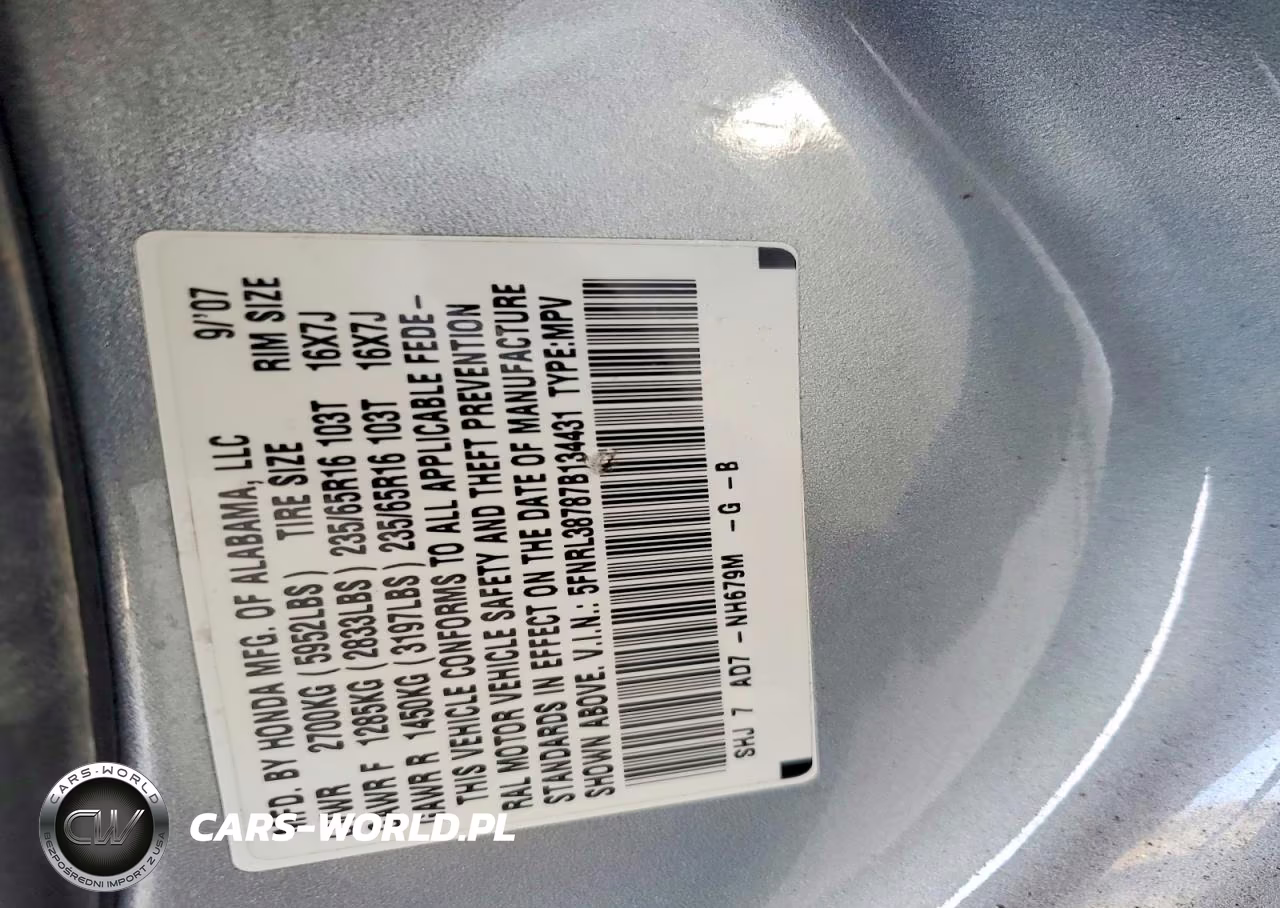 2007 Honda Odyssey Exl VIN:5FNRL38787B134431 - 14