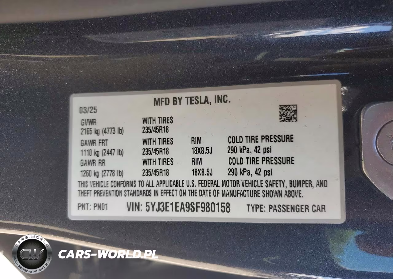2025 Tesla Model 3 VIN:5YJ3E1EA9SF980158 - 12