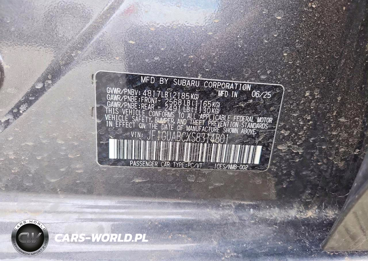 2025 Subaru Impreza VIN:JF1GUABCXS8314801 - 12