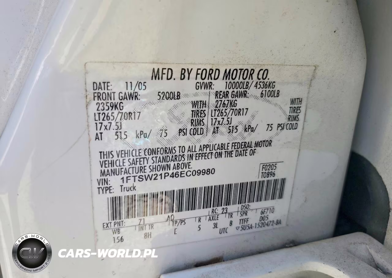 2006 Ford F250 Super Duty VIN:1FTSW21P46EC09980 - 12