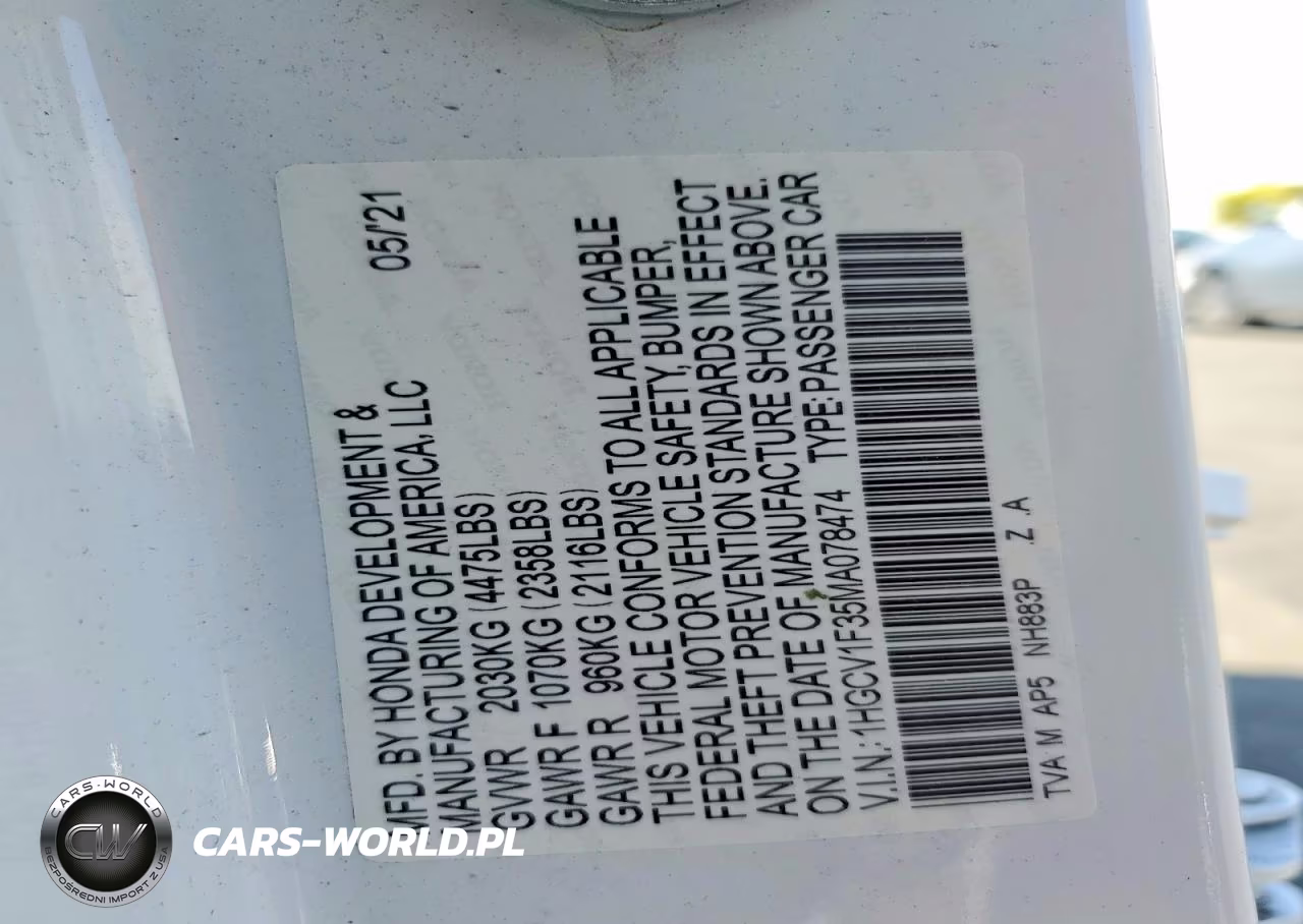 2021 Honda Accord Sport VIN:1HGCV1F35MA078474 - 12