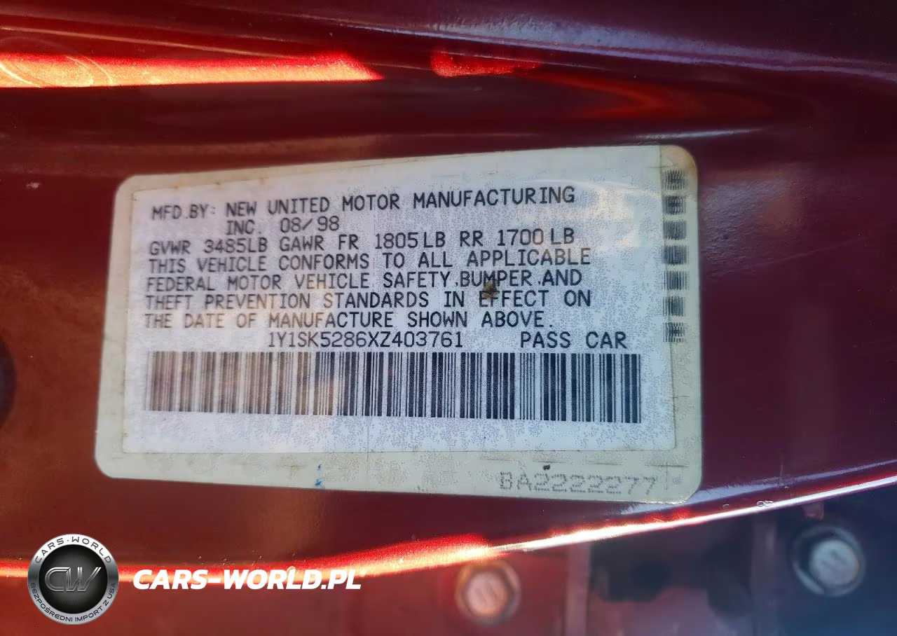 1999 Chevrolet Geo Prizm Base VIN:1Y1SK5286XZ403761 - 12