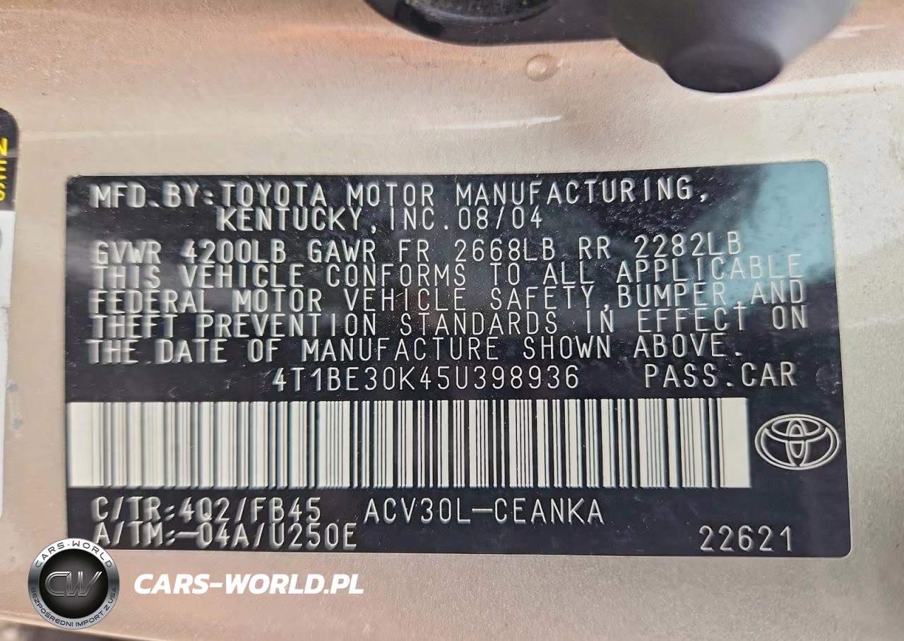 2005 Toyota Camry Le VIN:4T1BE30K45U398936 - 12