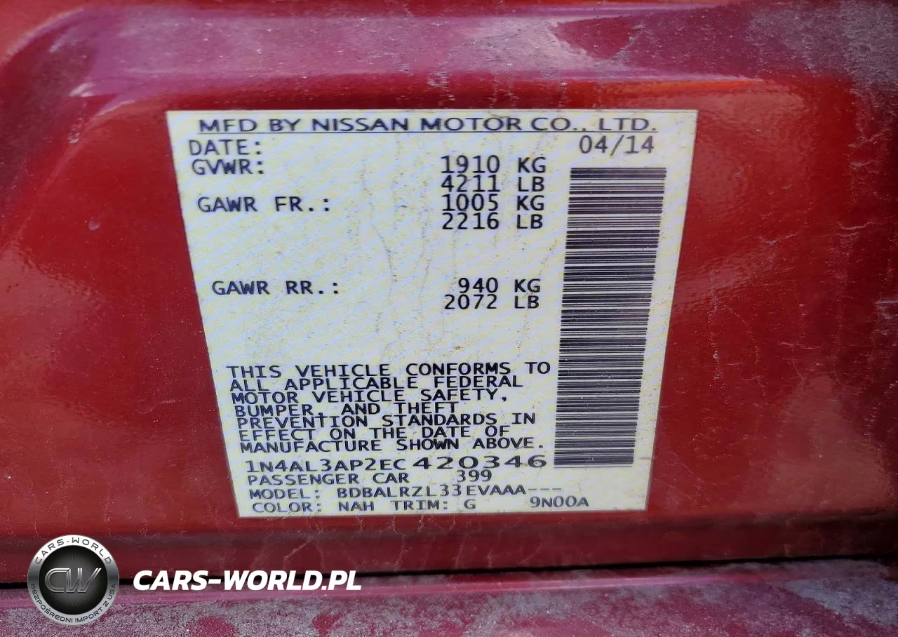 2014 Nissan Altima 2.5 S VIN:1N4AL3AP2EC420346 - 12