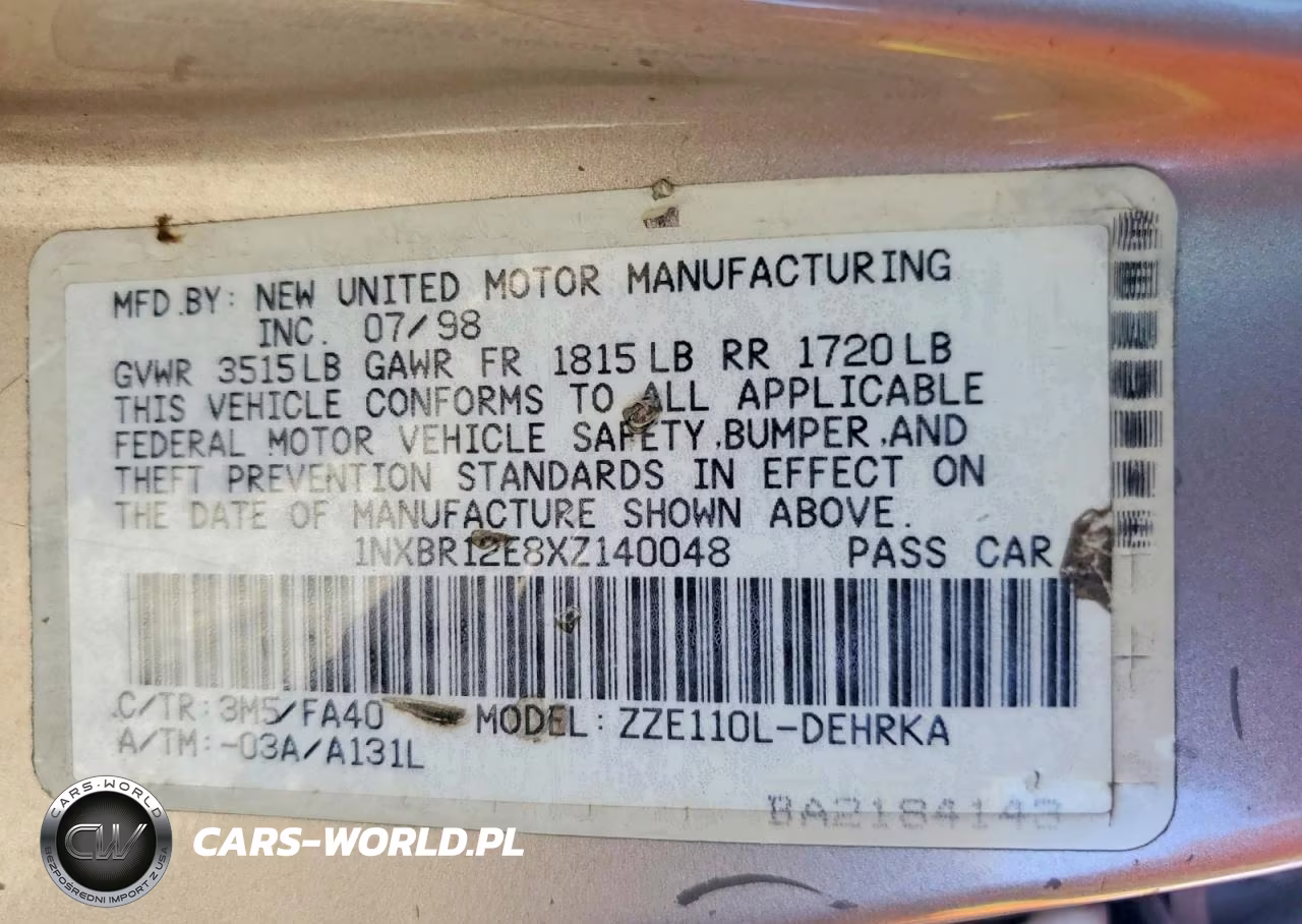 1999 Toyota Corolla Ve VIN:1NXBR12E8XZ140048 - 12