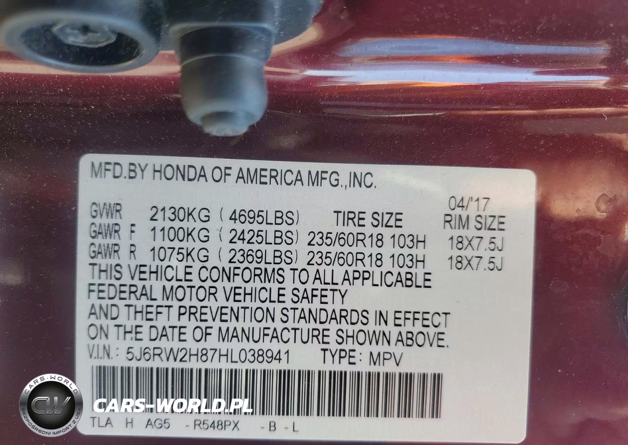 2017 Honda Cr-V Exl VIN:5J6RW2H87HL038941 - 13