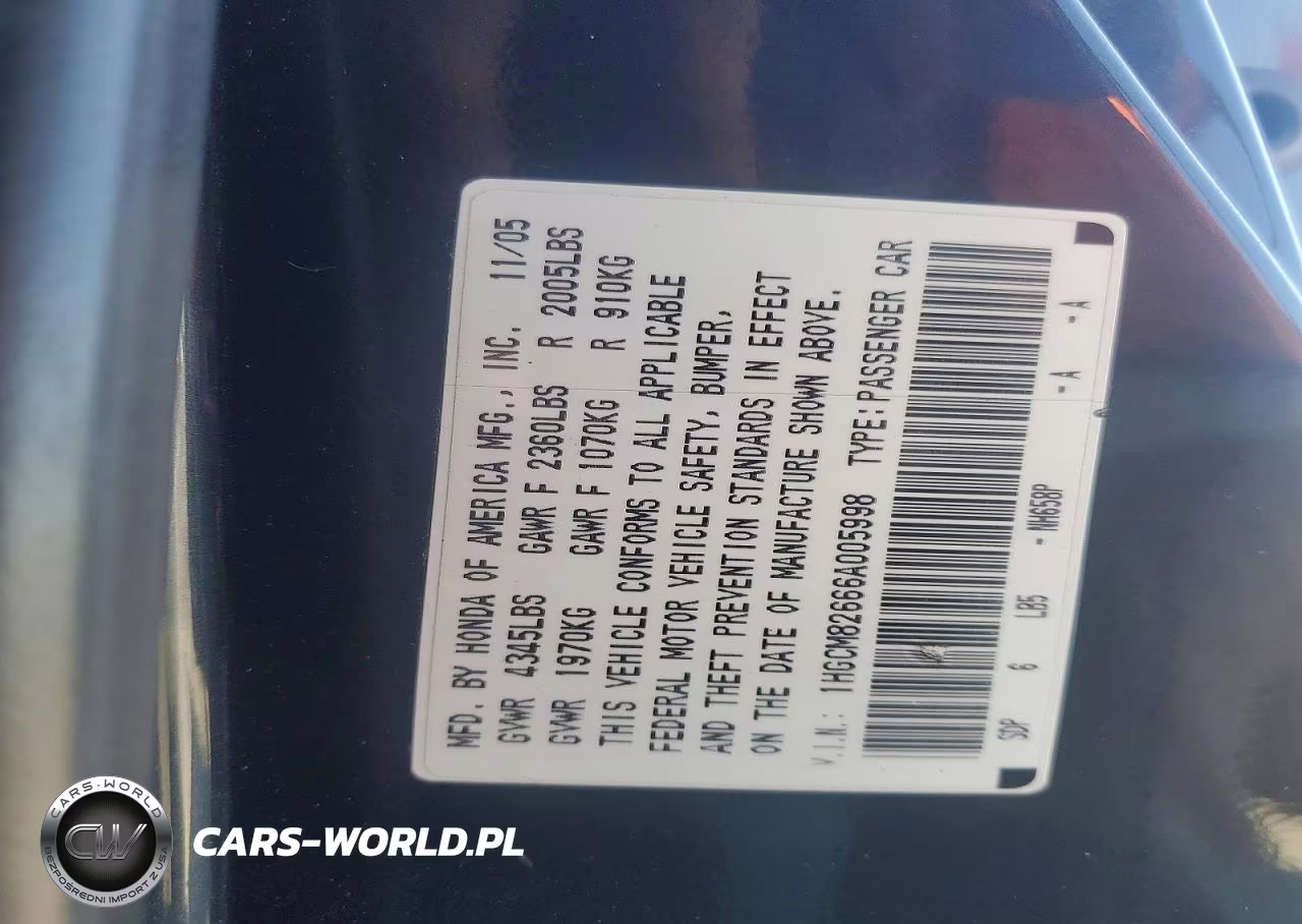 2006 Honda Accord Ex VIN:1HGCM82666A005998 - 12