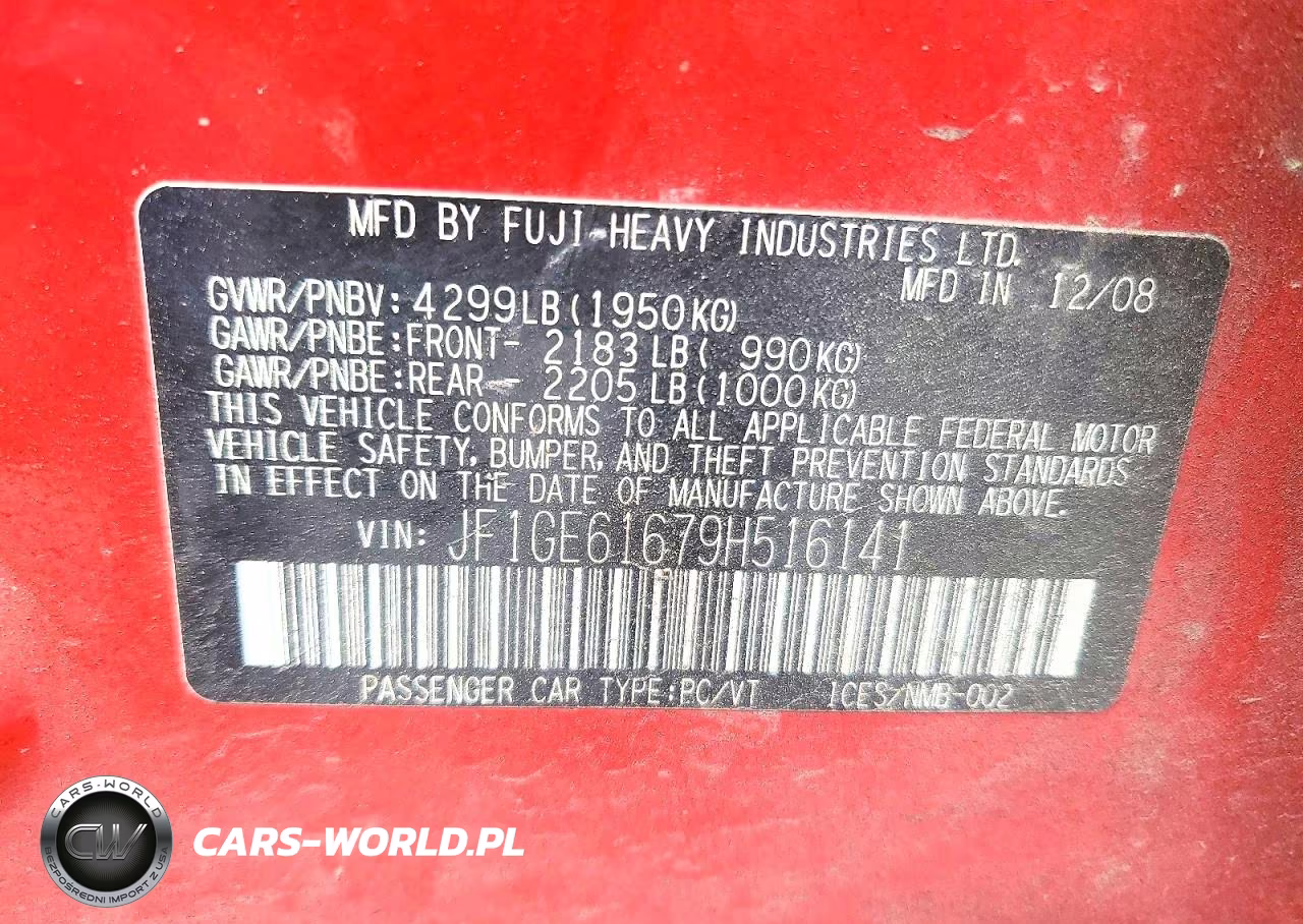 2009 Subaru Impreza 2.5I VIN:JF1GE61679H516141 - 12