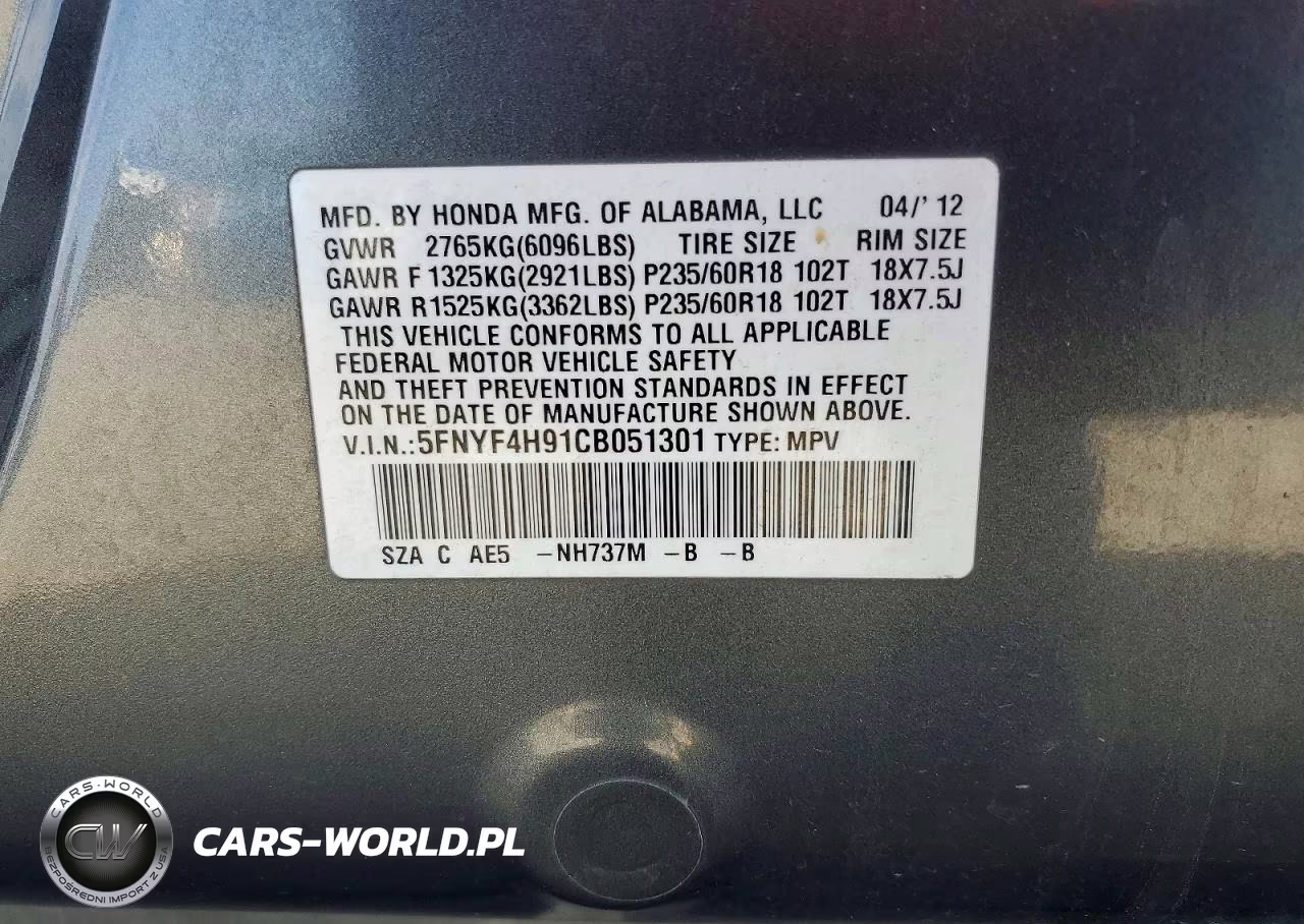2012 Honda Pilot Touring VIN:5FNYF4H91CB051301 - 14