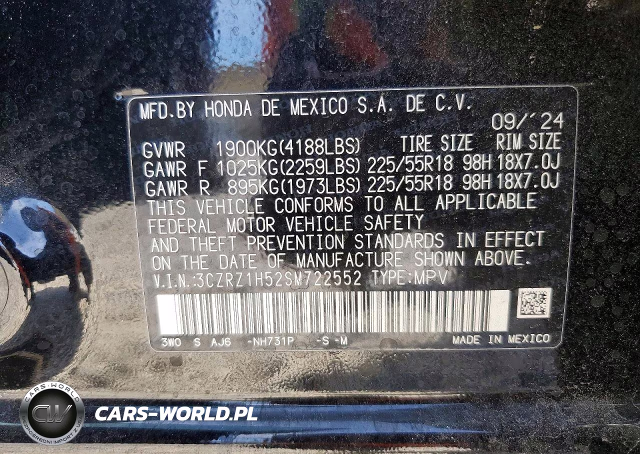 2025 Honda Hr-V Sport VIN:3CZRZ1H52SM722552 - 12
