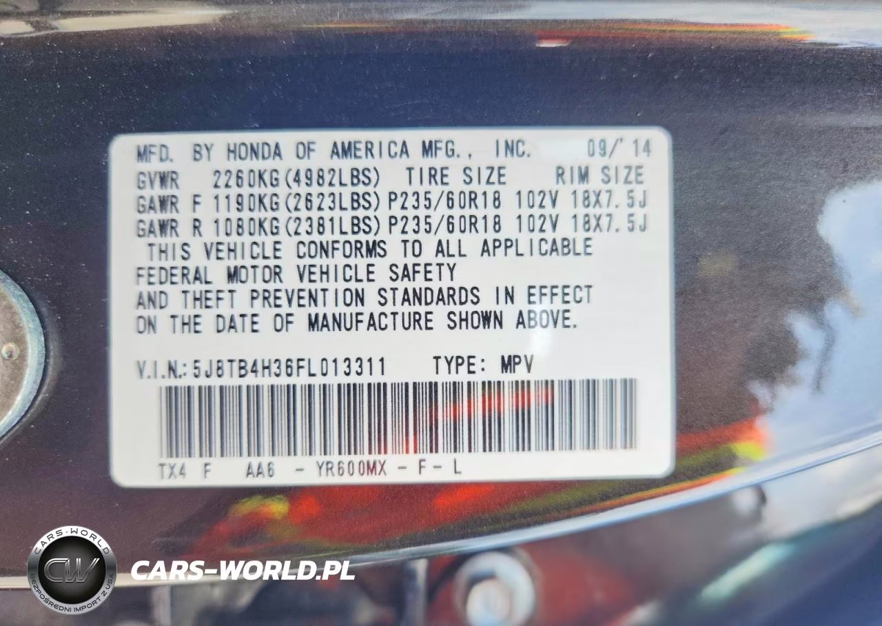 2015 Acura Rdx VIN:5J8TB4H36FL013311 - 13