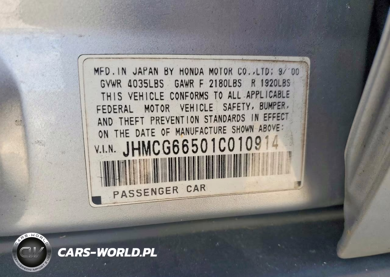 2001 Honda Accord Lx VIN:JHMCG66501C010914 - 12