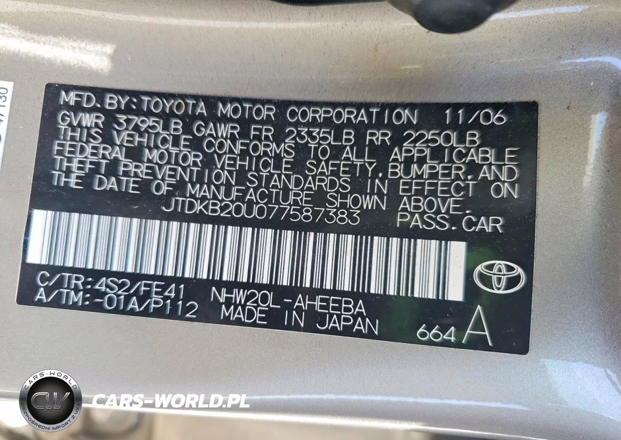 2007 Toyota Prius Base VIN:JTDKB20U077587383 - 12