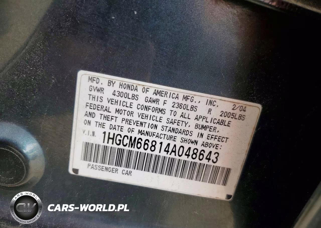 2004 Honda Accord Ex VIN:1HGCM66814A048643 - 12