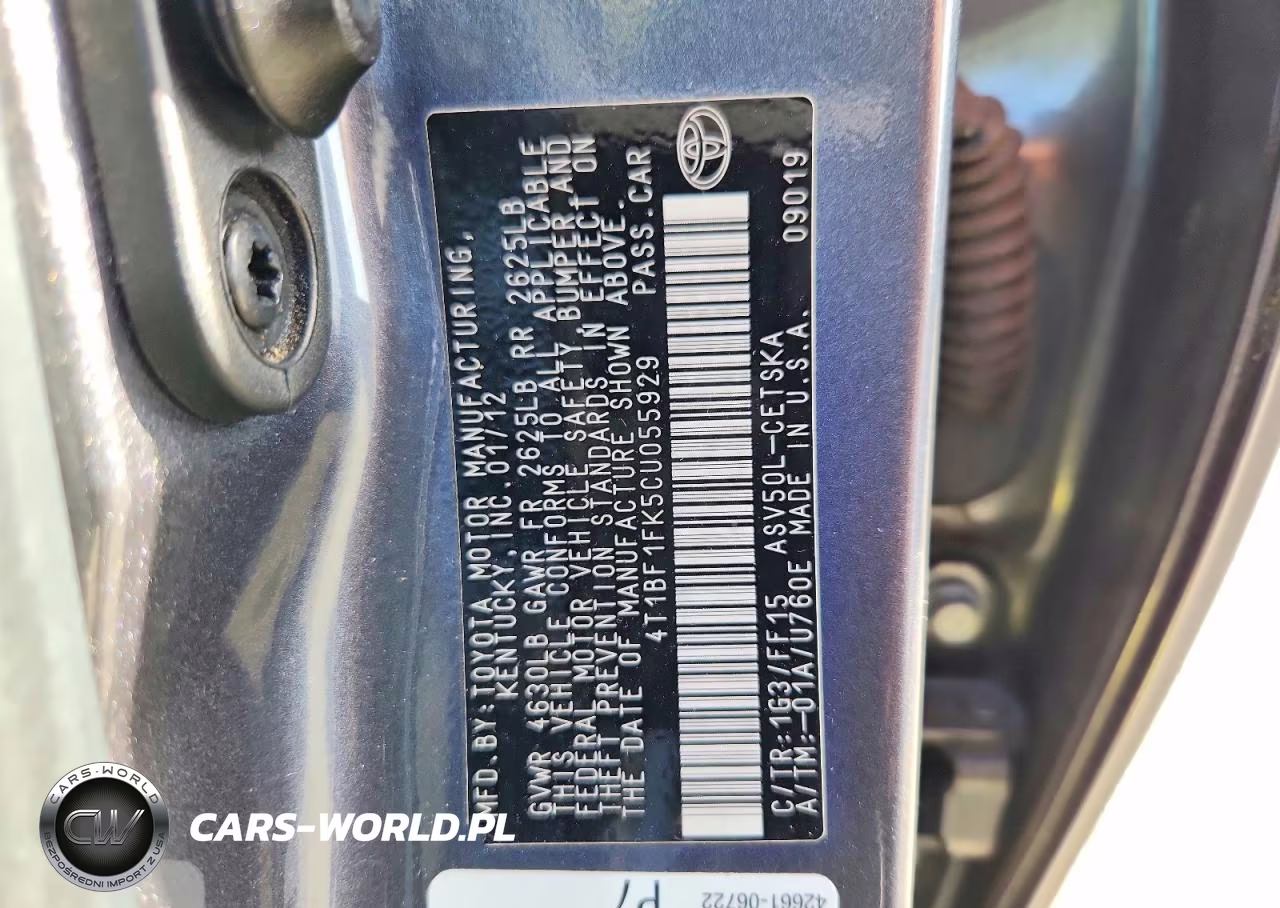 2012 Toyota Camry Se VIN:4T1BF1FK5CU055929 - 12