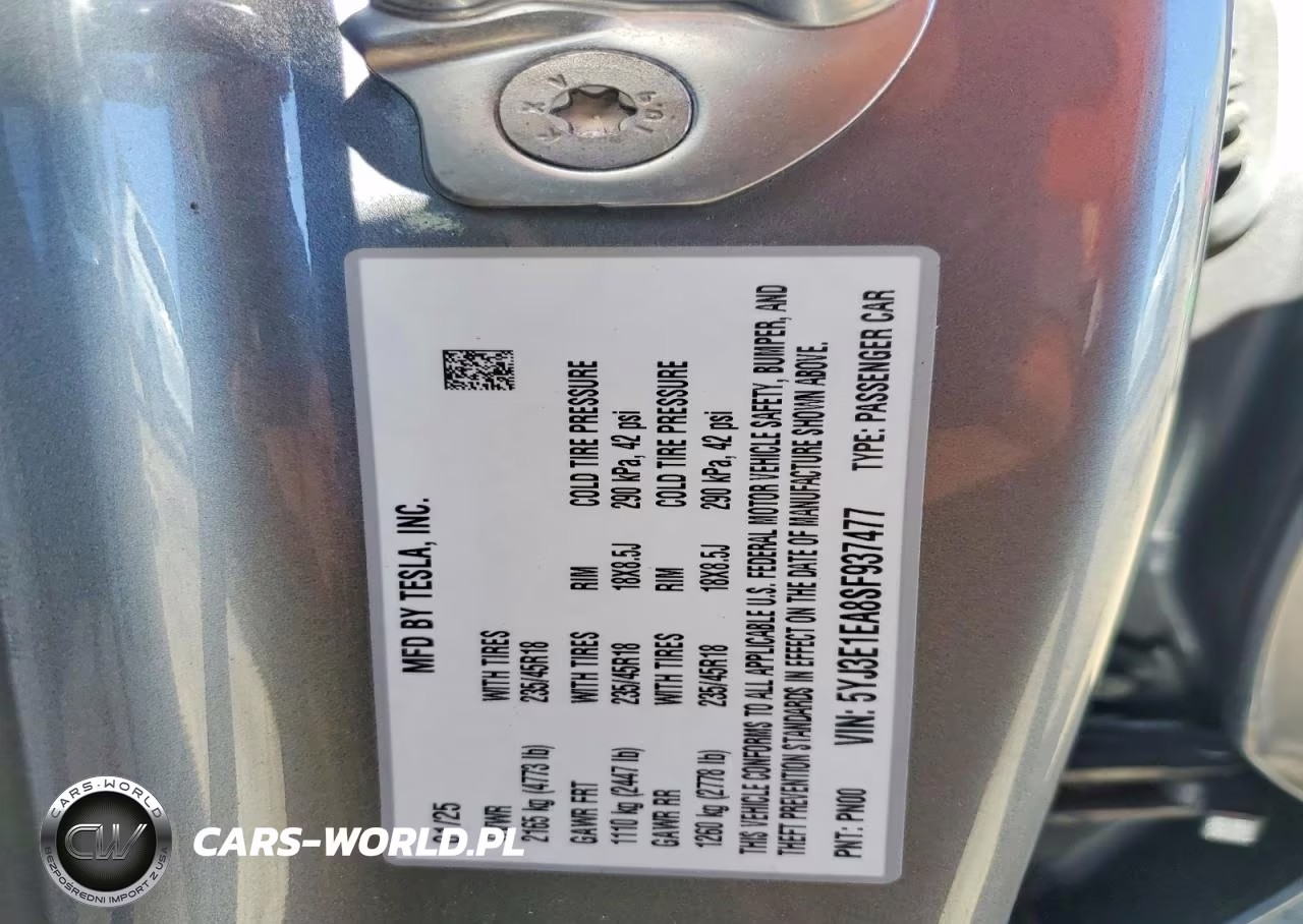 2025 Tesla Model 3 VIN:5YJ3E1EA8SF937477 - 13