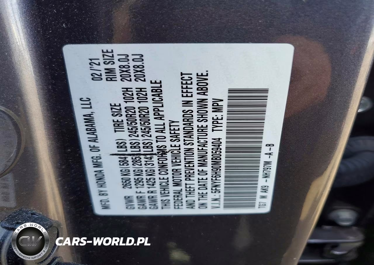 2021 Honda Pilot Touring VIN:5FNYF6H90MB059404 - 13