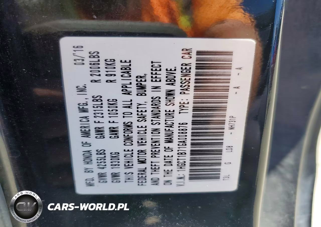 2016 Honda Accord Ex VIN:1HGCT1B71GA008876 - 13