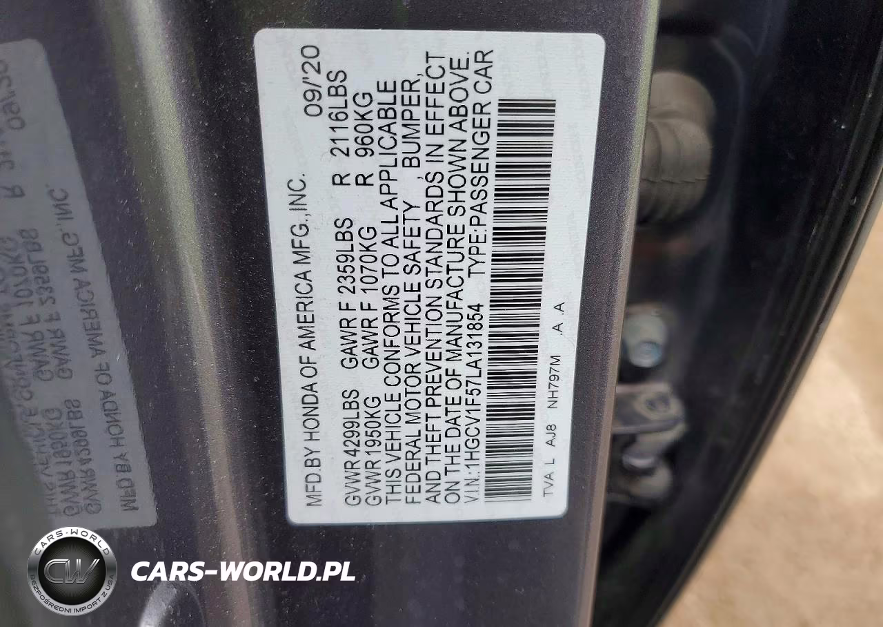 2020 Honda Accord Exl VIN:1HGCV1F57LA131854 - 12