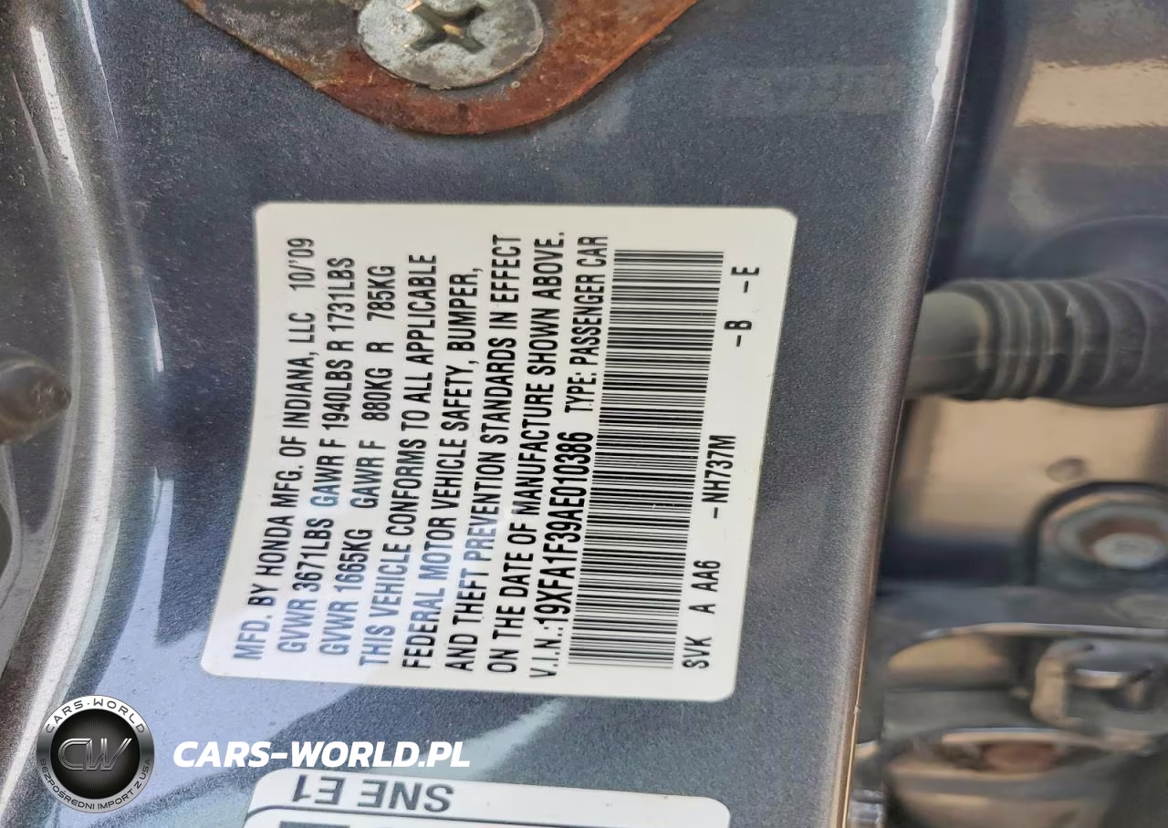 2010 Honda Civic Vp VIN:19XFA1F39AE010386 - 12