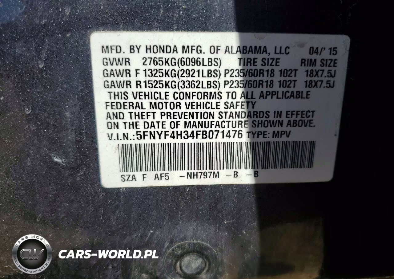 2015 Honda Pilot Se VIN:5FNYF4H34FB071476 - 13