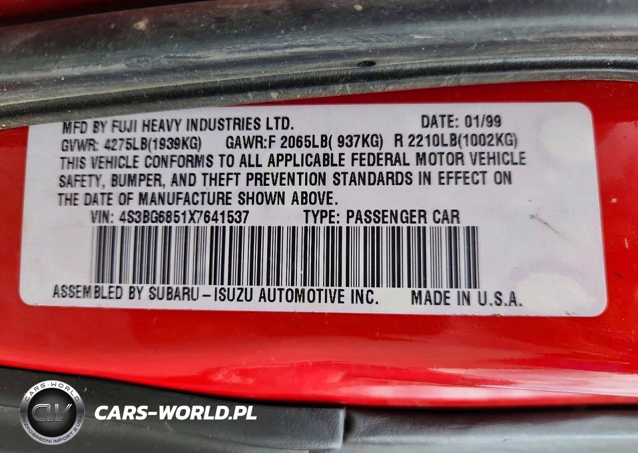 1999 Subaru Legacy Outback VIN:4S3BG6851X7641537 - 13