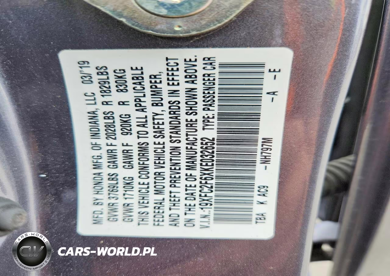 2019 Honda Civic Lx VIN:19XFC2F6XKE032652 - 13