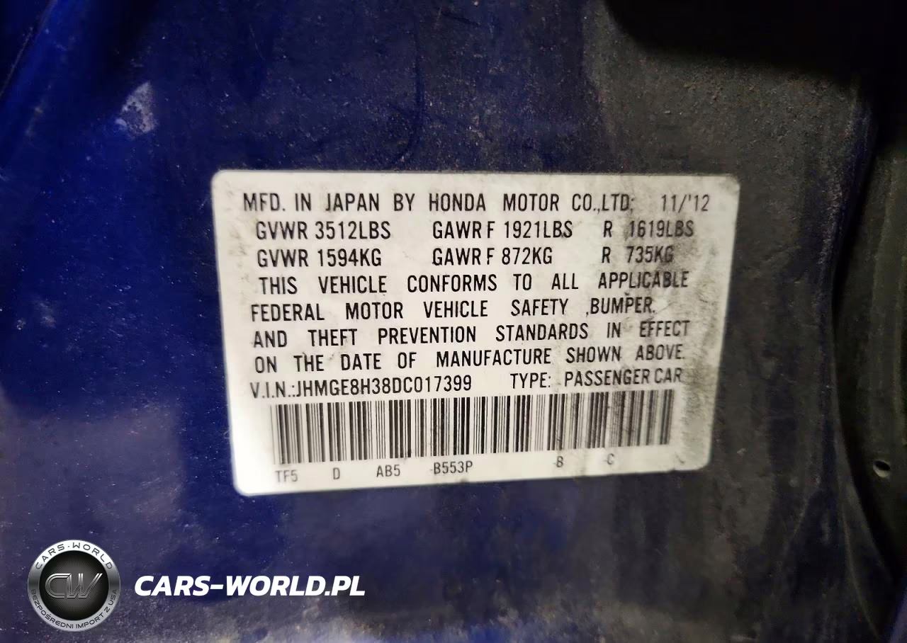 2013 Honda Fit VIN:JHMGE8H38DC017399 - 12