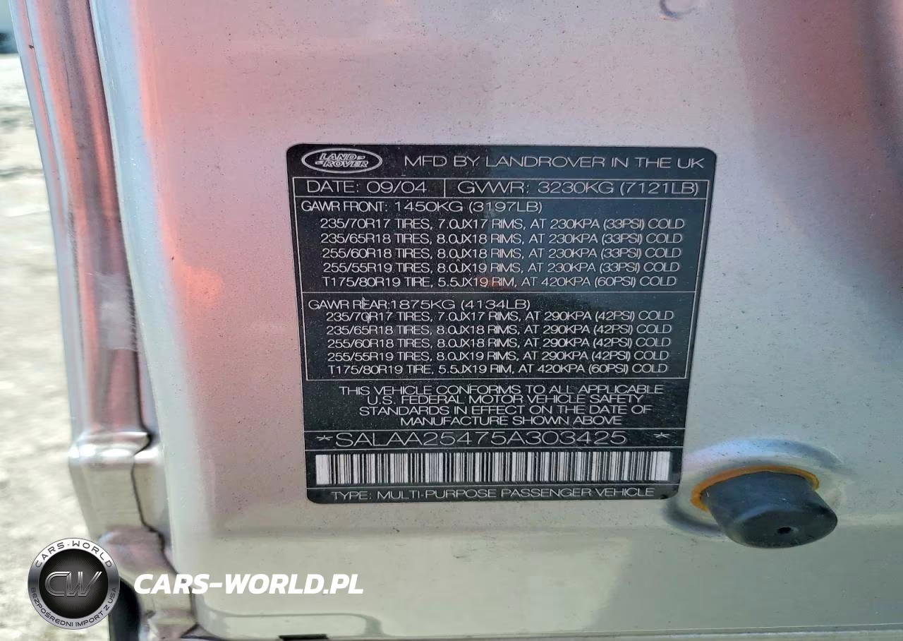 2005 Land Rover Lr3 VIN:SALAA25475A303425 - 13