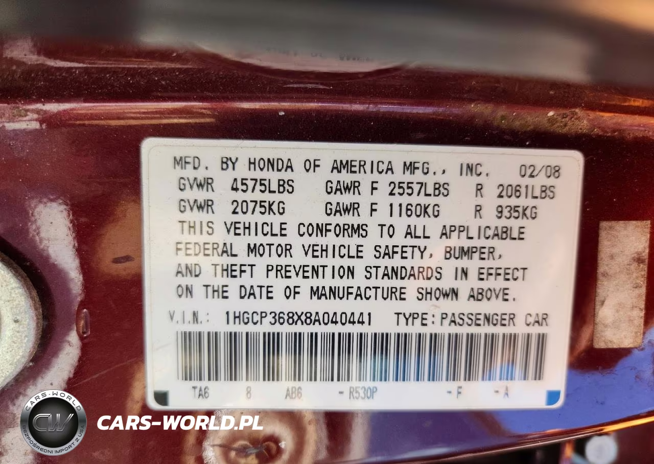 2008 Honda Accord Exl VIN:1HGCP368X8A040441 - 12