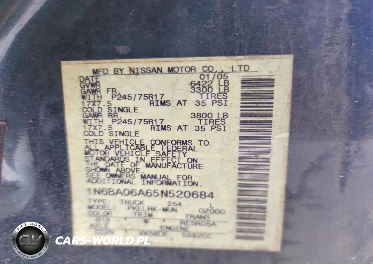 2005 Nissan Titan Xe VIN:1N6BA06A65N520684 - 12