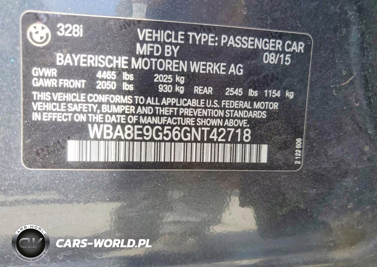 2016 BMW 328 I Sulev VIN:WBA8E9G56GNT42718 - 12