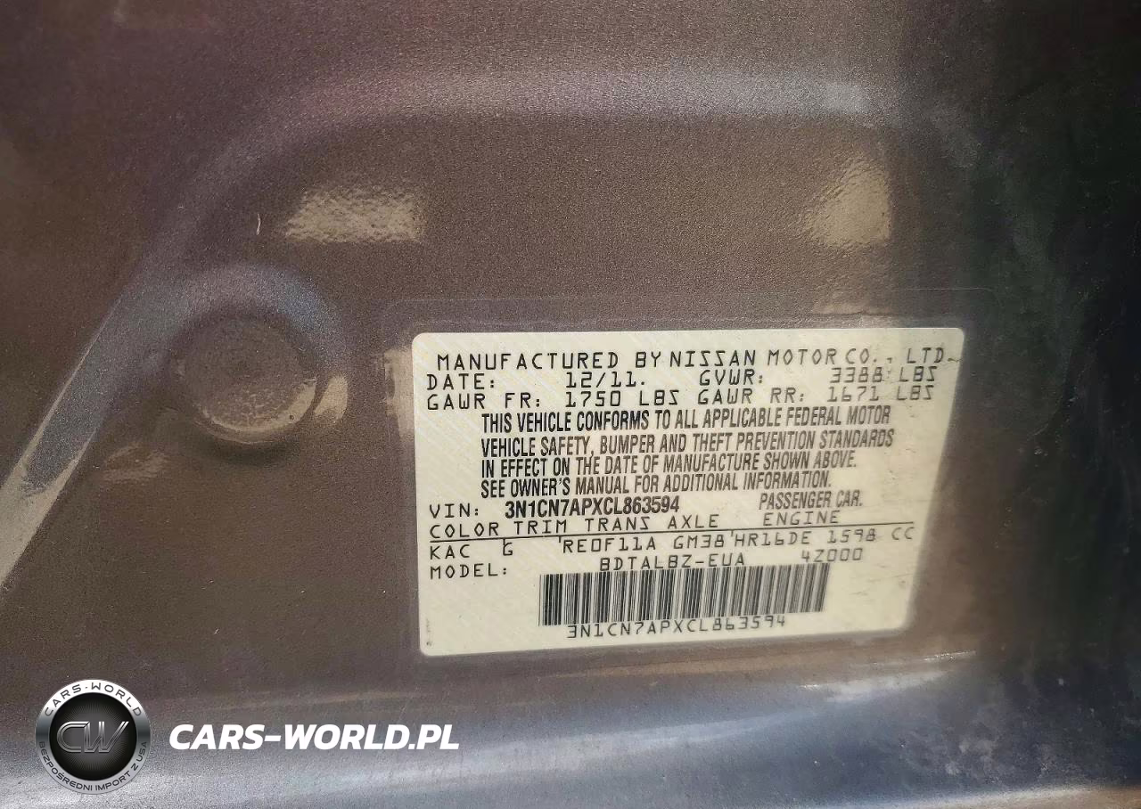 2012 Nissan Versa 1.6 S VIN:3N1CN7APXCL863594 - 12