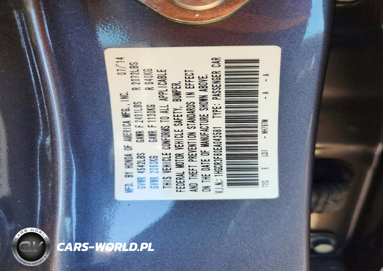2014 Honda Accord Exl VIN:1HGCR3F80EA043581 - 12