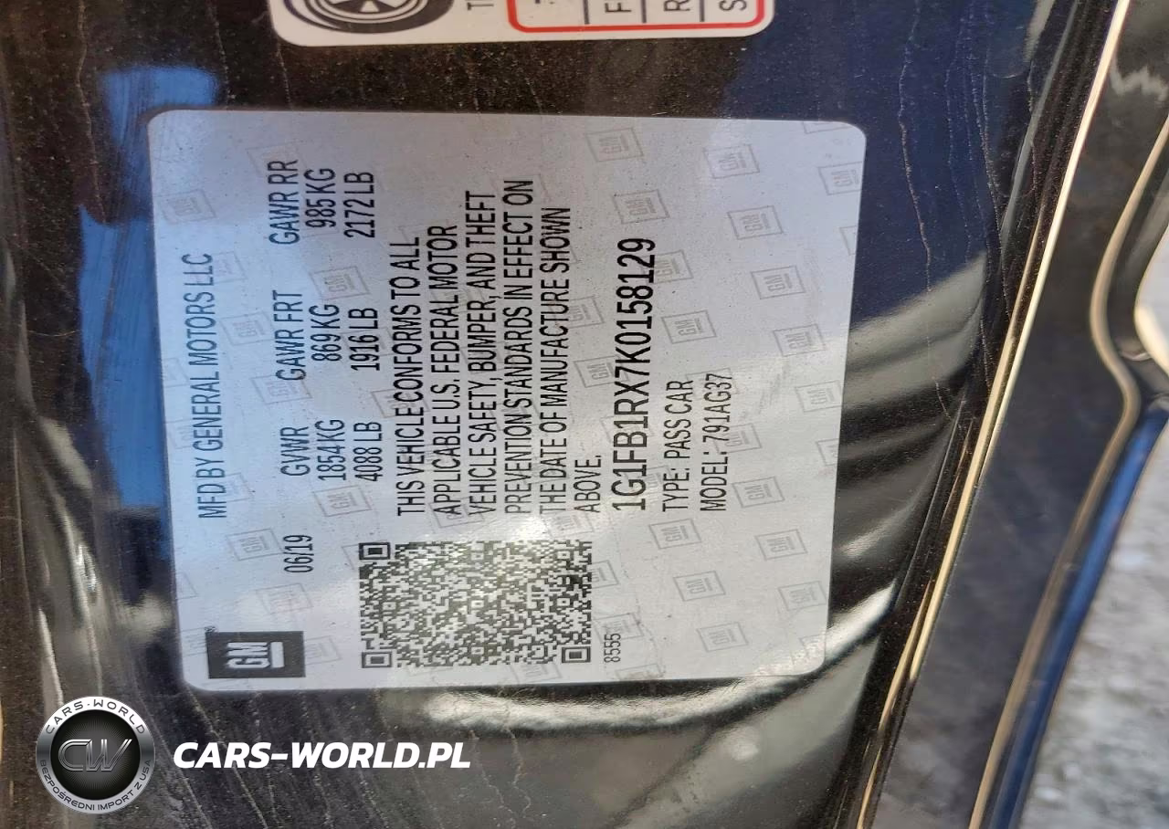 2019 Chevrolet Camaro Ls VIN:1G1FB1RX7K0158129 - 12