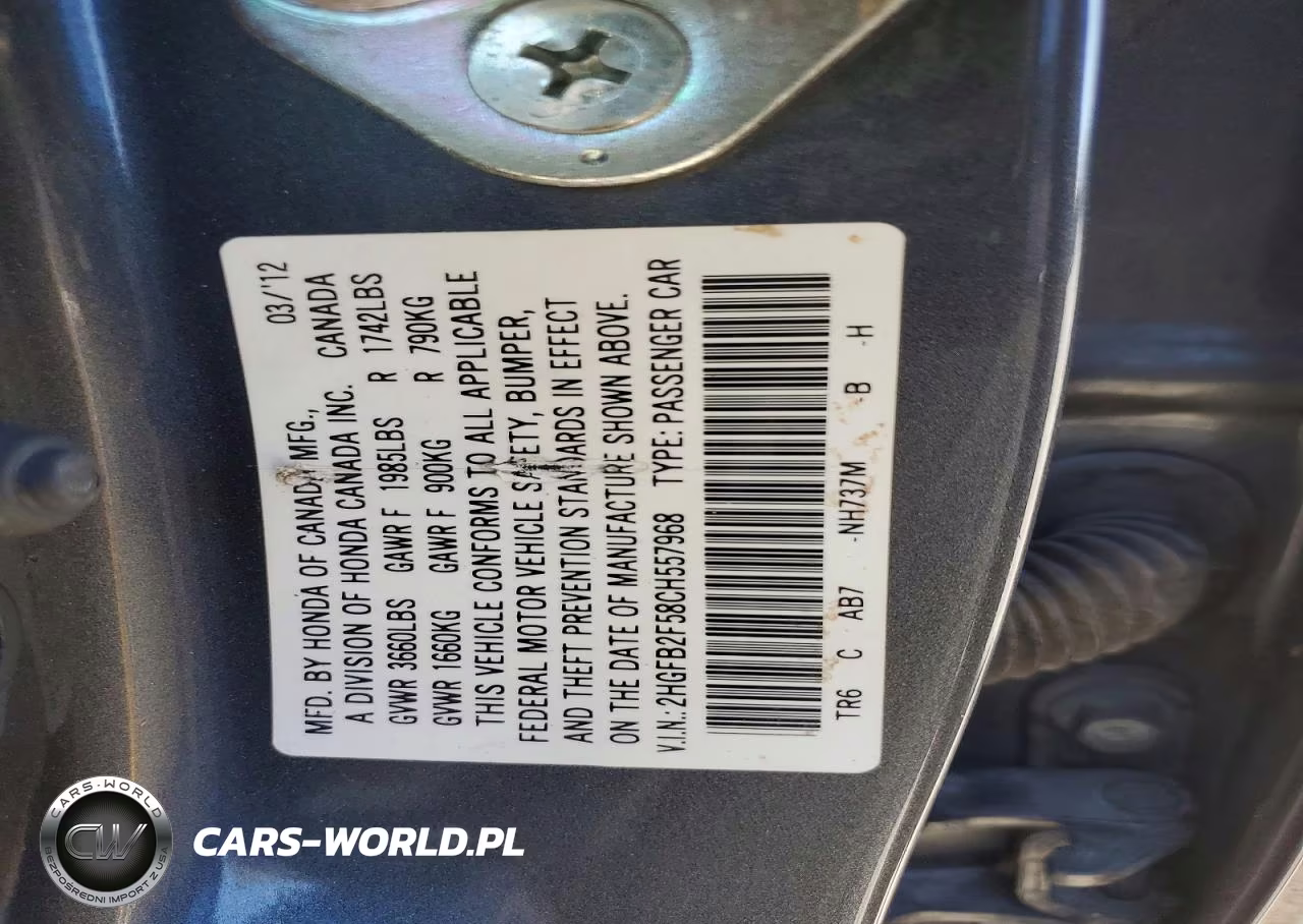 2012 Honda Civic Lx VIN:2HGFB2F58CH557968 - 12