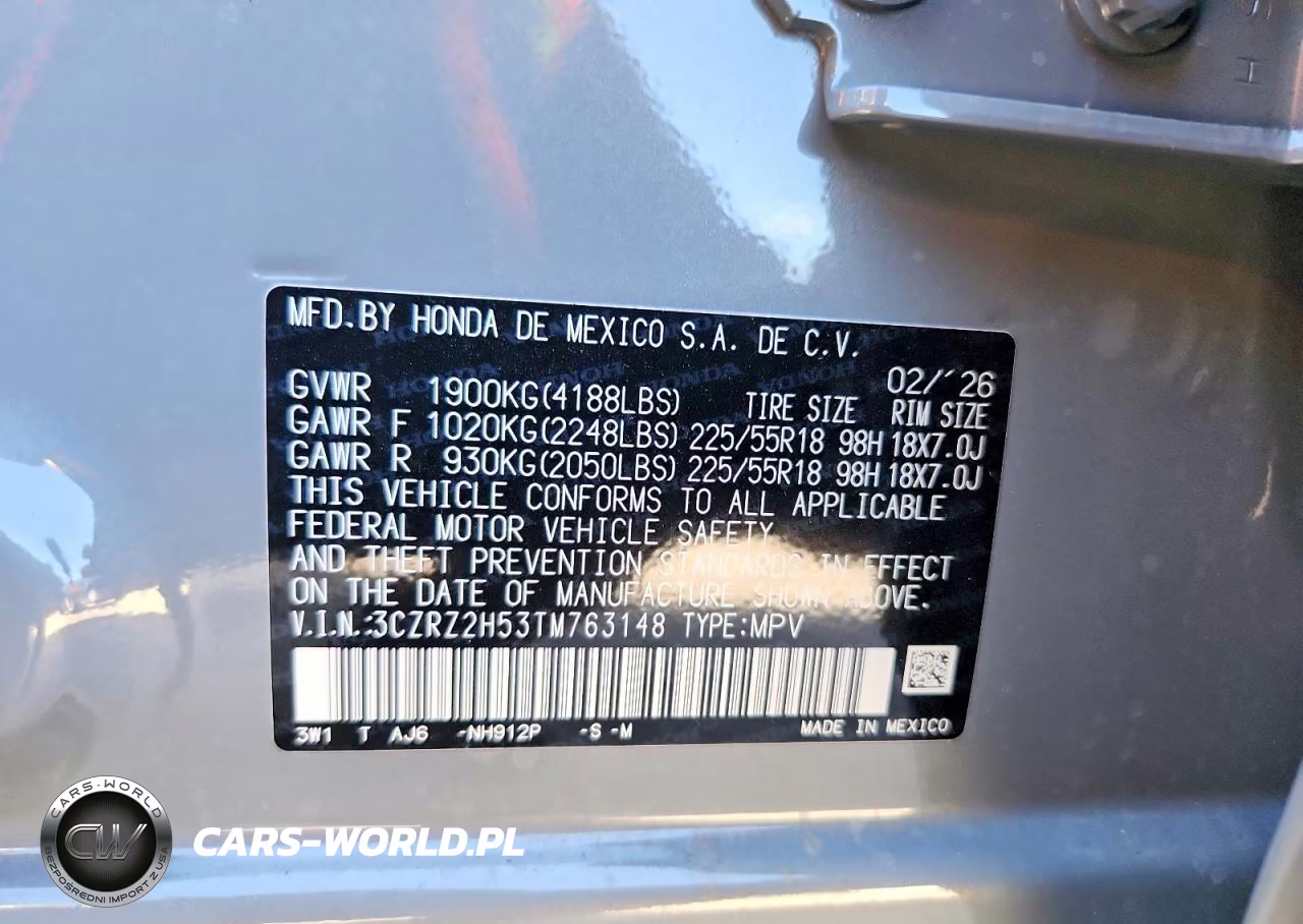 2026 Honda Hr-V Sport VIN:3CZRZ2H53TM763148 - 13