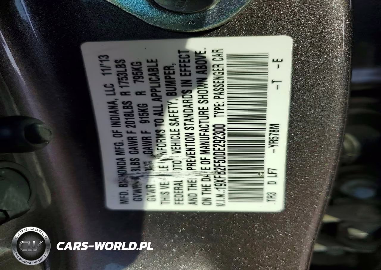 2013 Honda Civic Lx VIN:19XFB2F50DE292300 - 12